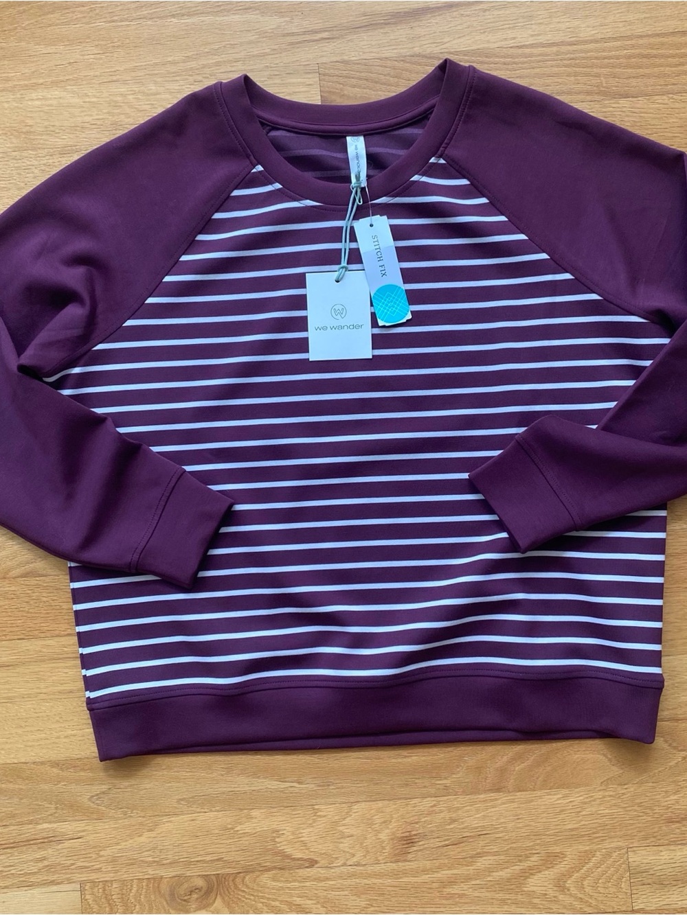 We Wander Women's Burgundy Striped Crewneck Sweater